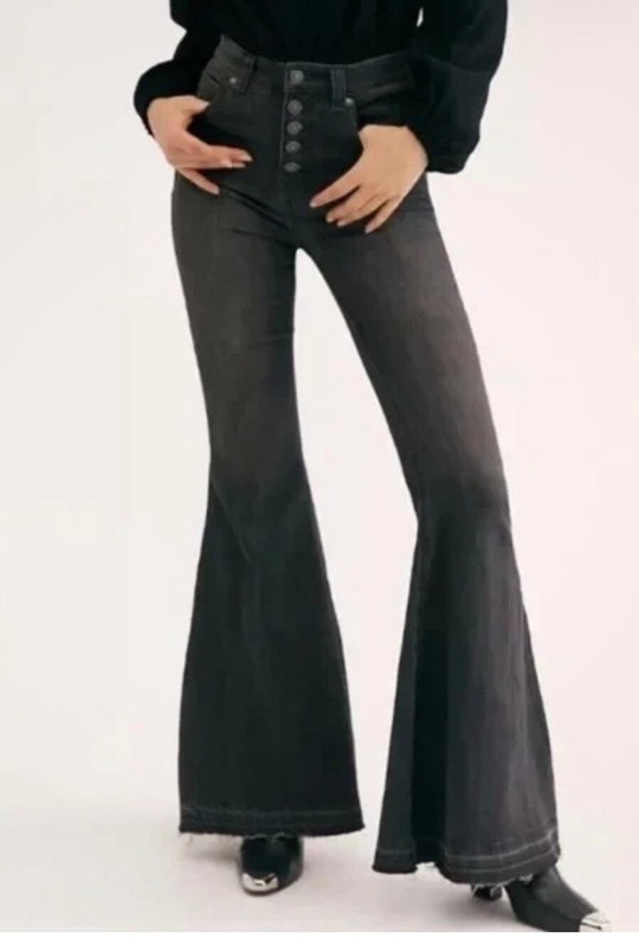 We The Free by Free People Irreplaceable Flare Bell Bottom Jeans Black - 29